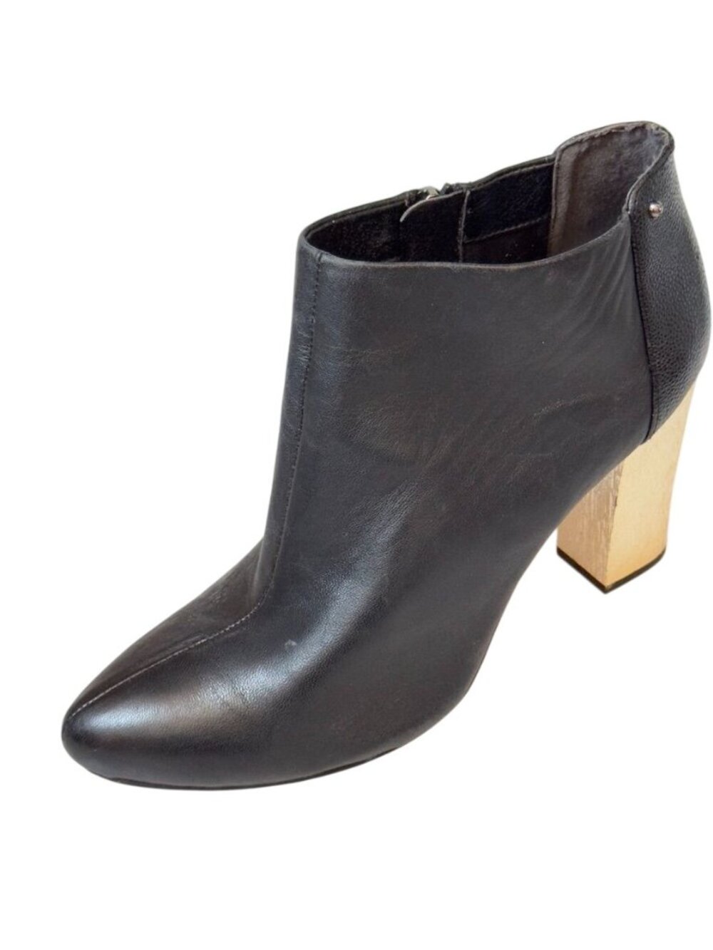 CIRCUS by Sam Edelman Shoes Black Leather Gold Block Heel Bootie Womans 8M - Picture 9 of 12